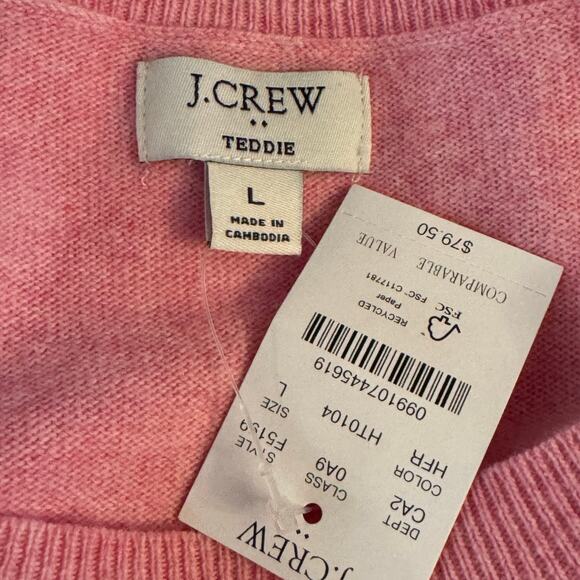 J. Crew Size Large Heather Pink Teddie Merino Wool Blend Crew Neck Sweater - Picture 6 of 7